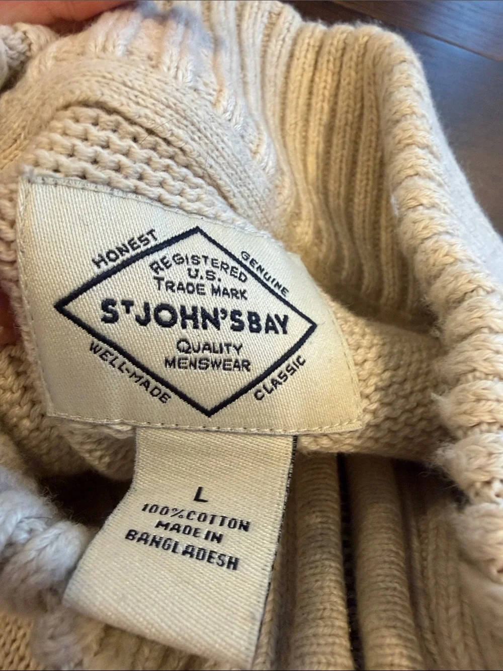 St. John's Bay Cream Half-Zip Ribbed Sweater Size Large - C47-044
